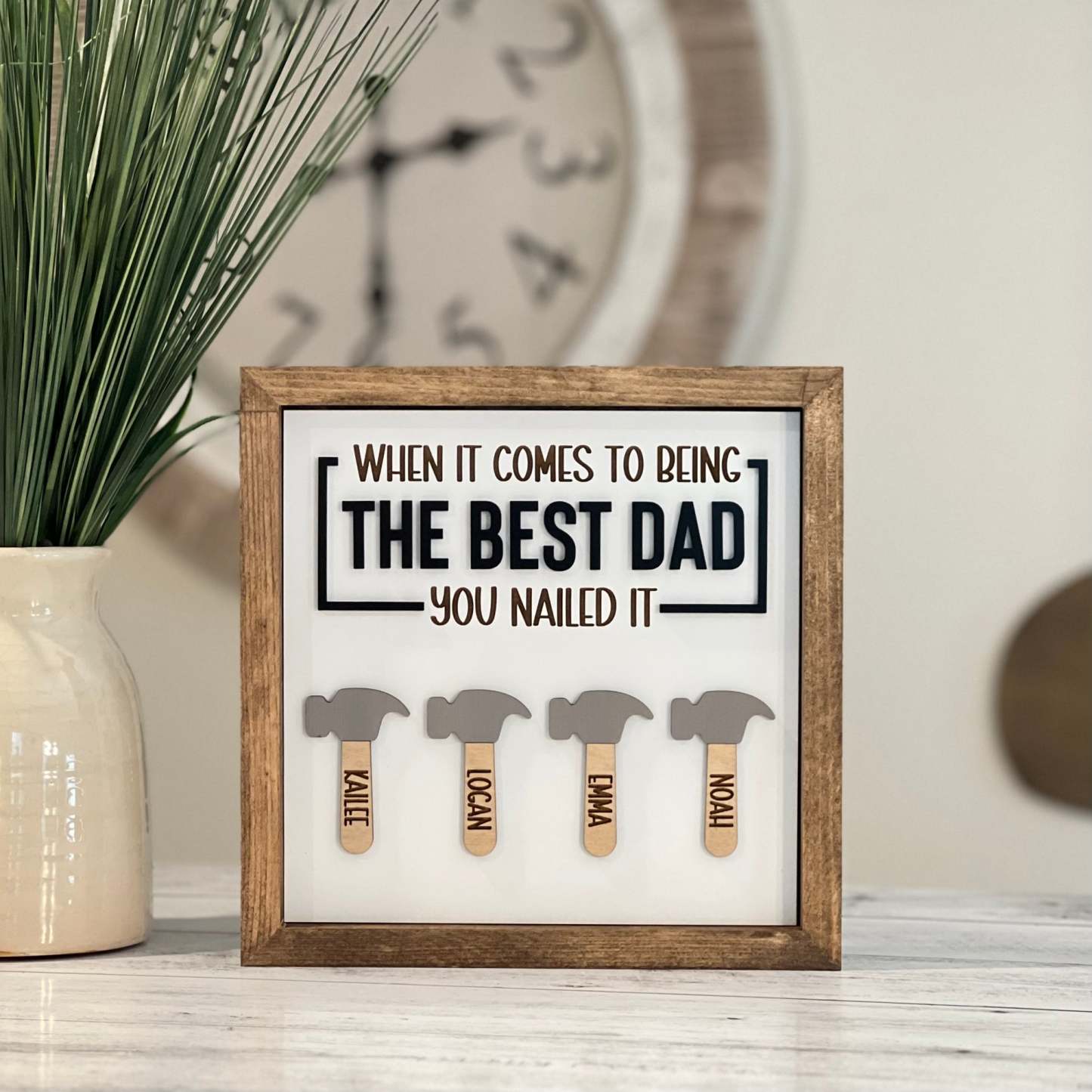 Personalized Desk Decor Father's Day Hammer Sign Customized Name For Dad