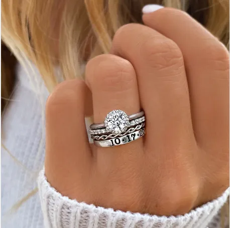 Twine Personalized Halo Engagement Ring Stack