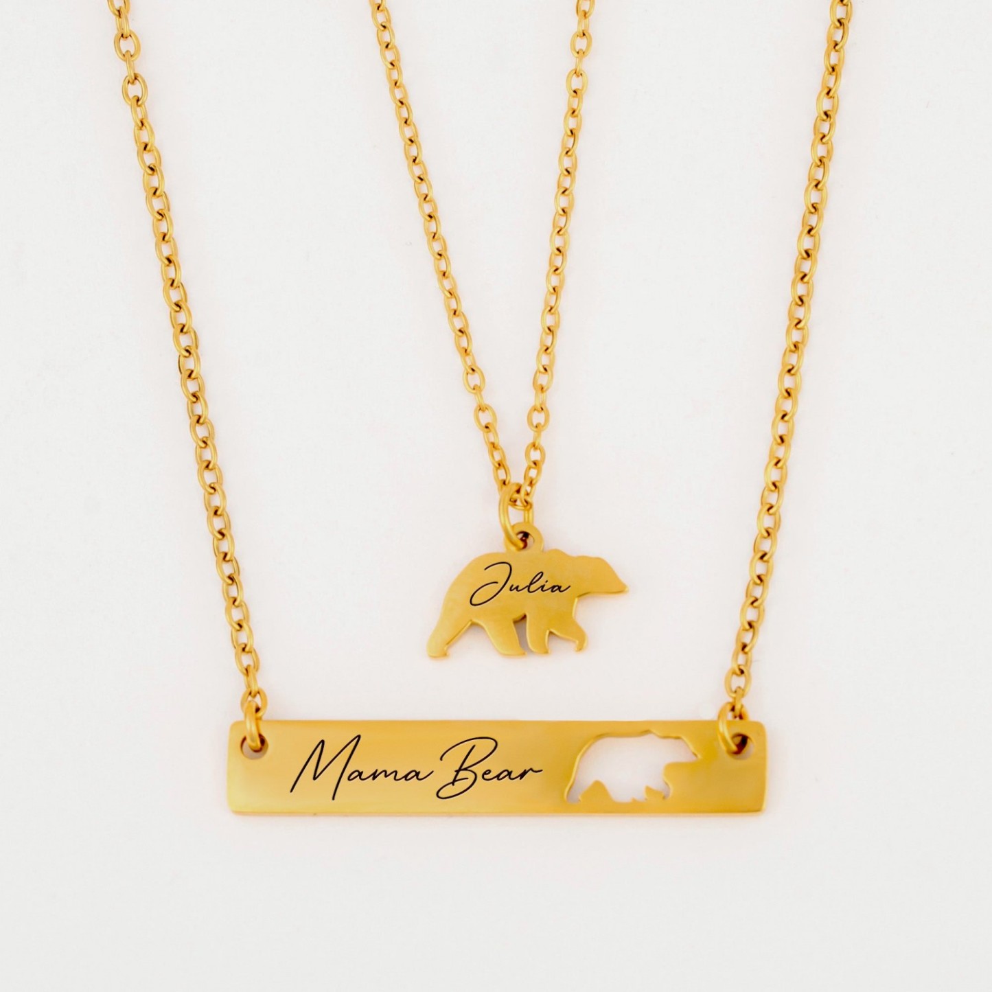 Custom Name Engraved Mama Bear Necklace Set - Mother's Day Gift