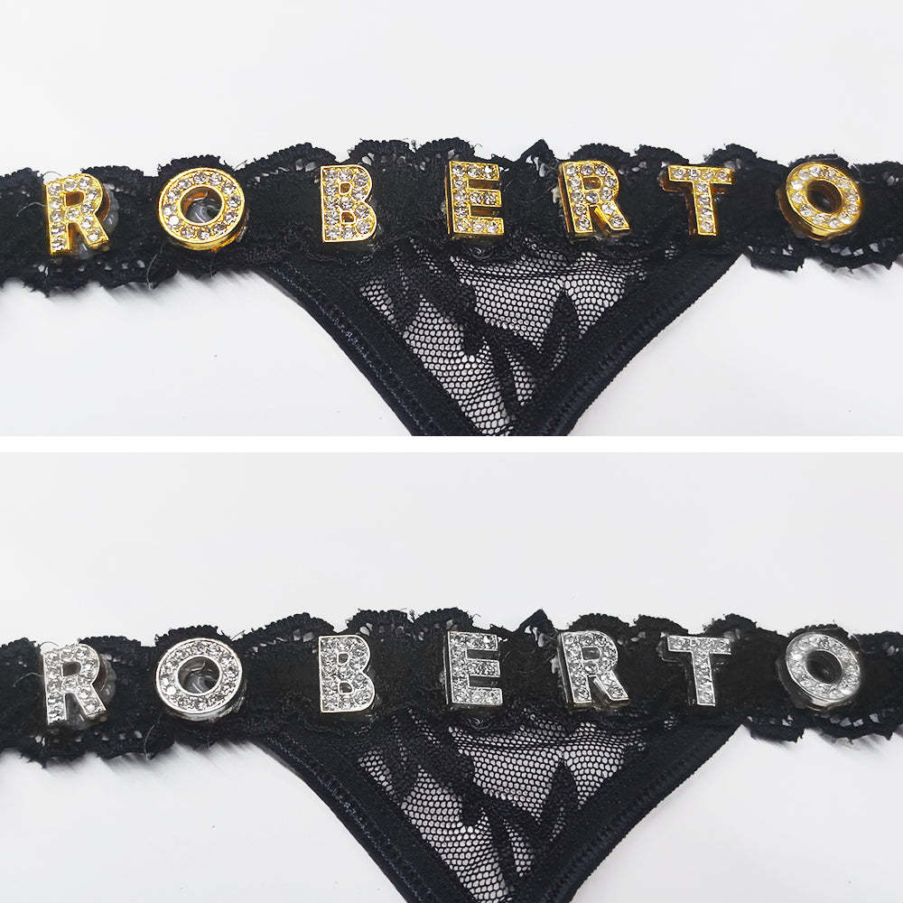 Custom Lace Thongs with Jewelry Crystal Letter Name Gift for Her - soufeelus