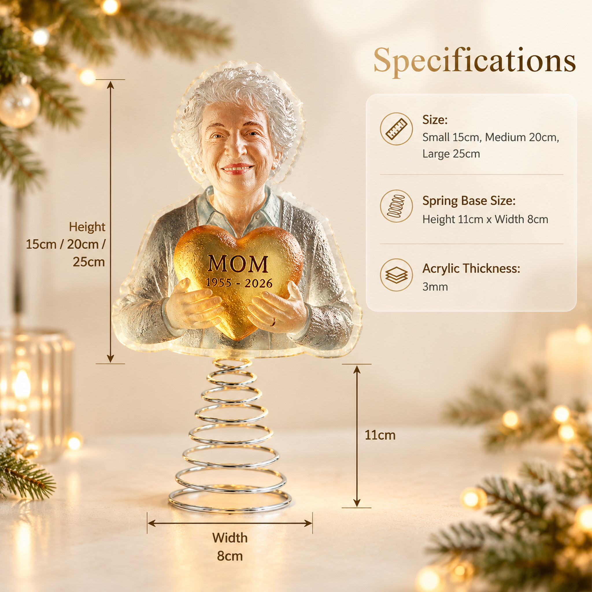 Personalized Memorial Christmas Tree Topper with LED Light – Double-Layer Acrylic Keepsake