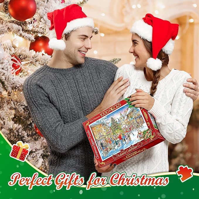 Advent Calendar 2024 Christmas Jigsaw Puzzles 24 Days Surprise Christmas Countdown Calendars 1000 pieces Jigsaw Puzzles for Adult Families Great Stocking Stuffer Christmas Gifts Puzzle Home Decoration
