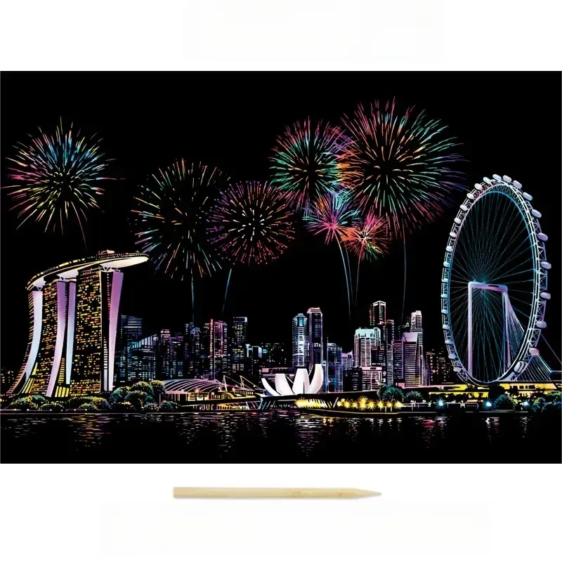 Colorful City Night Scene Scratch Painting Scratch Handmade Scratch Painting DIY Creative Handmade Painting