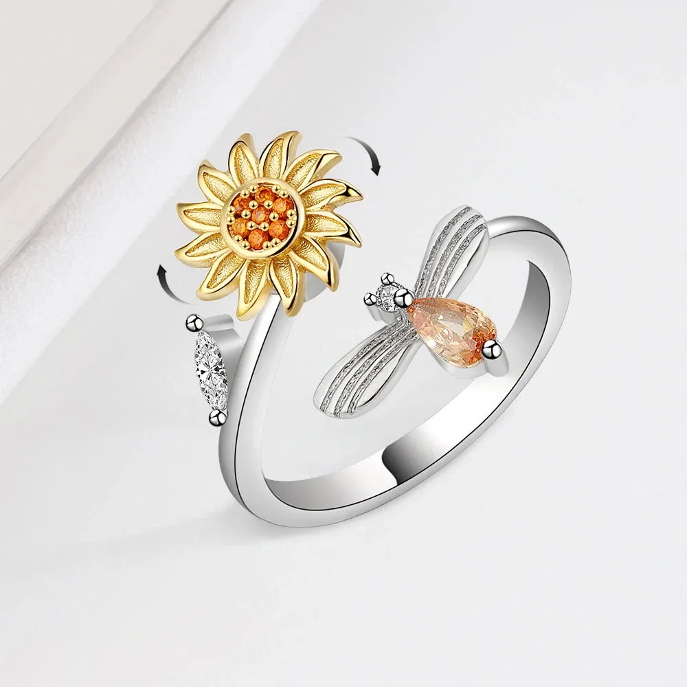 Sunflower Spinner Ring – A Rotating Anxiety Relief Ring for Calm, Focus & Everyday Happiness