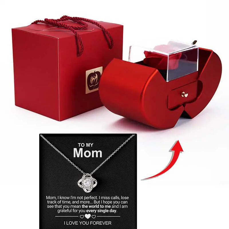 To My Love Necklace with Eternity Flower Red Rose Gift Box Set