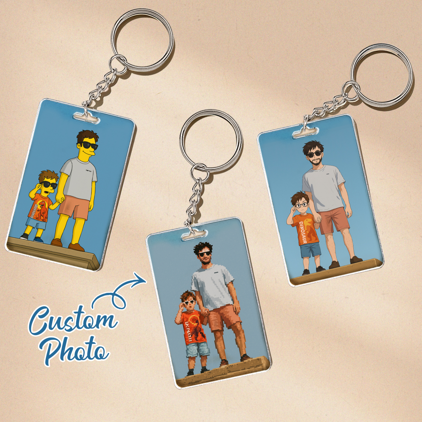 Personalized Keychain Photo Custom Anime Portrait Cartoon Style Father's Day Gift