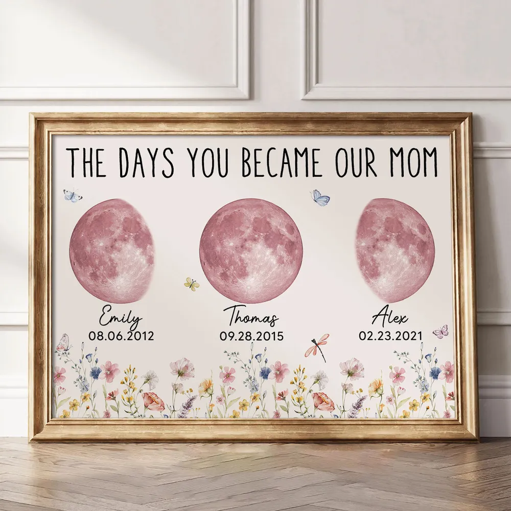 Personalized Pink Moon Phase Custom Birth Moon Beautiful Hill At Night With Kids Names Ideal Gifts for Mother's Day Gifts