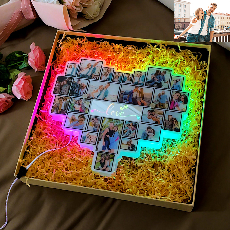 Personalized Heart Shaped Photo Mirror Light