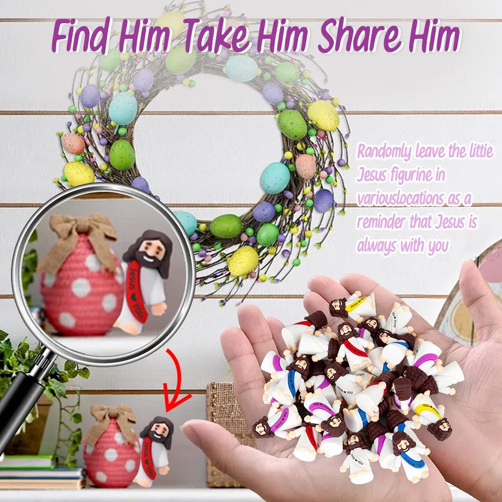 30 Pcs Little Jesus Figures Original Design Jesus Love You Mini Rubber Jesus Toys to Hide and Seek Religious Party Favors Sunday School Baptism Gifts Stuffers(Multicolor)