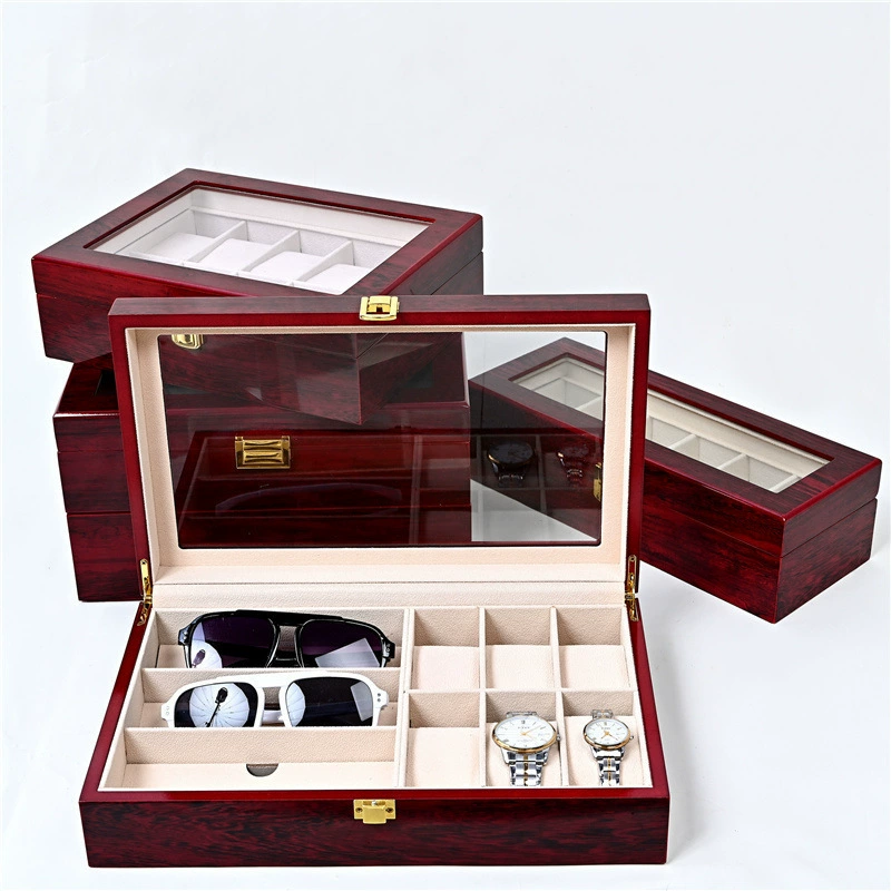 Custom Engraved Wood Watch Case - 2/3/5/6 Compartment Jewelry Storage Box with Clear View Top - Perfect Gift for Him