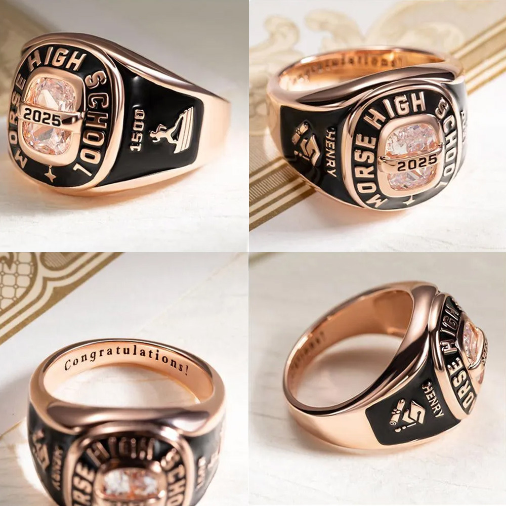 Personalized Birthstone Class Signet Ring with Engraved Symbol Name and Text Class of 2025 Graduation Gift for High School University Graduates