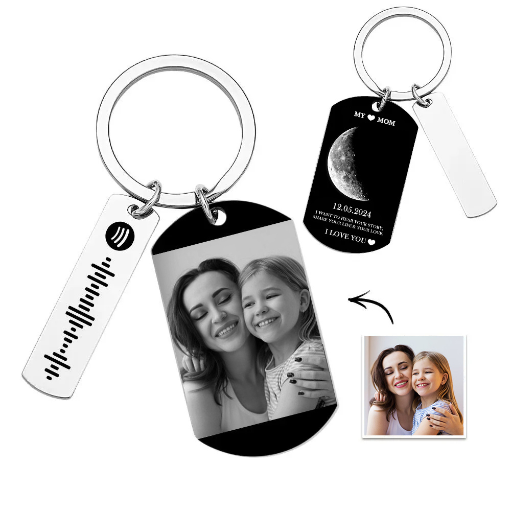 Custom Moon Phase Tag Keychain Personalized Spotify Custom Picture & Music Song Code Couples Photo Keyring Mother's Day Gift - soufeelus