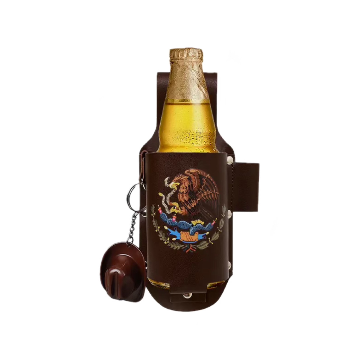 Leather Drink Holster Belt Hands-Free Bottle Holder with Cowboy Hat Bottle Opener Outdoor Party Gift for Men