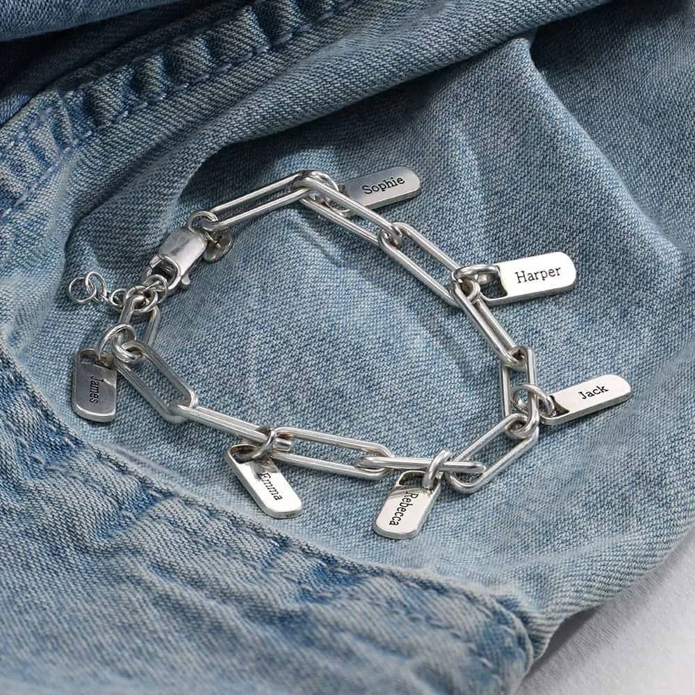 Rory Chain Link Bracelet with 1-6 Charms Custom Family Names Bracelet Gift for Mother's Day