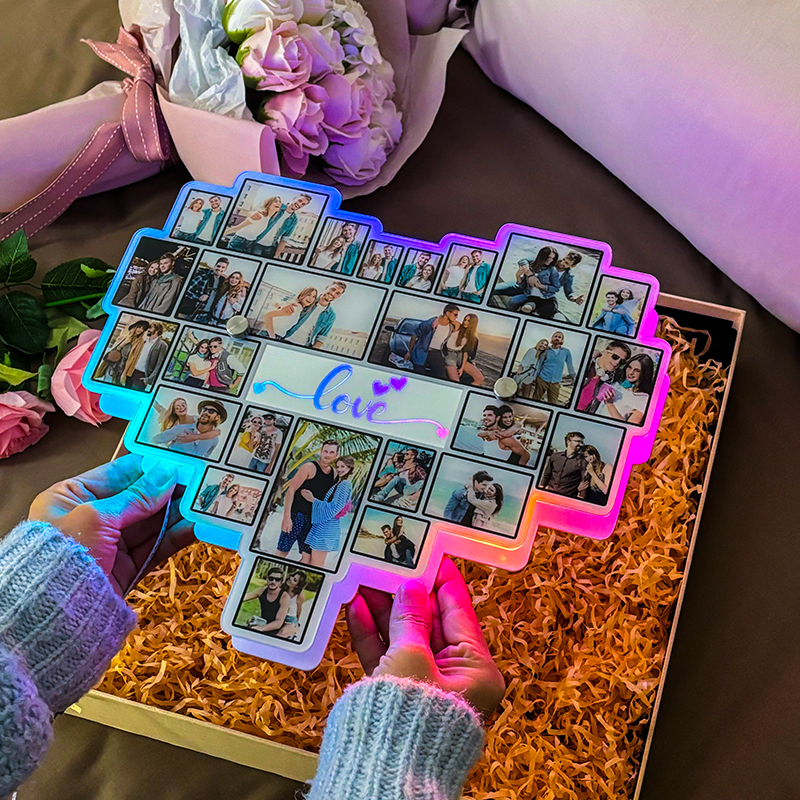 Personalized Heart Shaped Photo Mirror Light