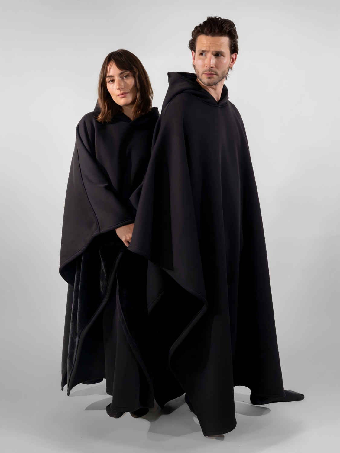 Autumn/Winter Fleece-Lined Cape/Poncho, Thickened, Loose-Fitting, with Hood