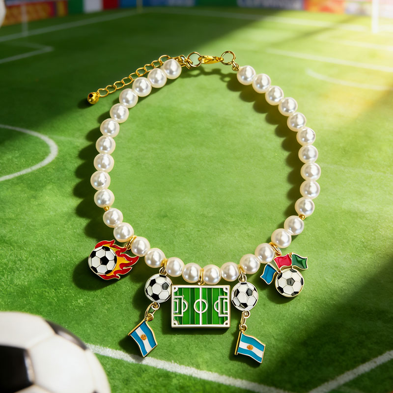 Sporty Pearl Pet Necklace with Soccer Charm, Adjustable Cute Collar for Cats, Dogs & Rabbits, Gift for Football Lover