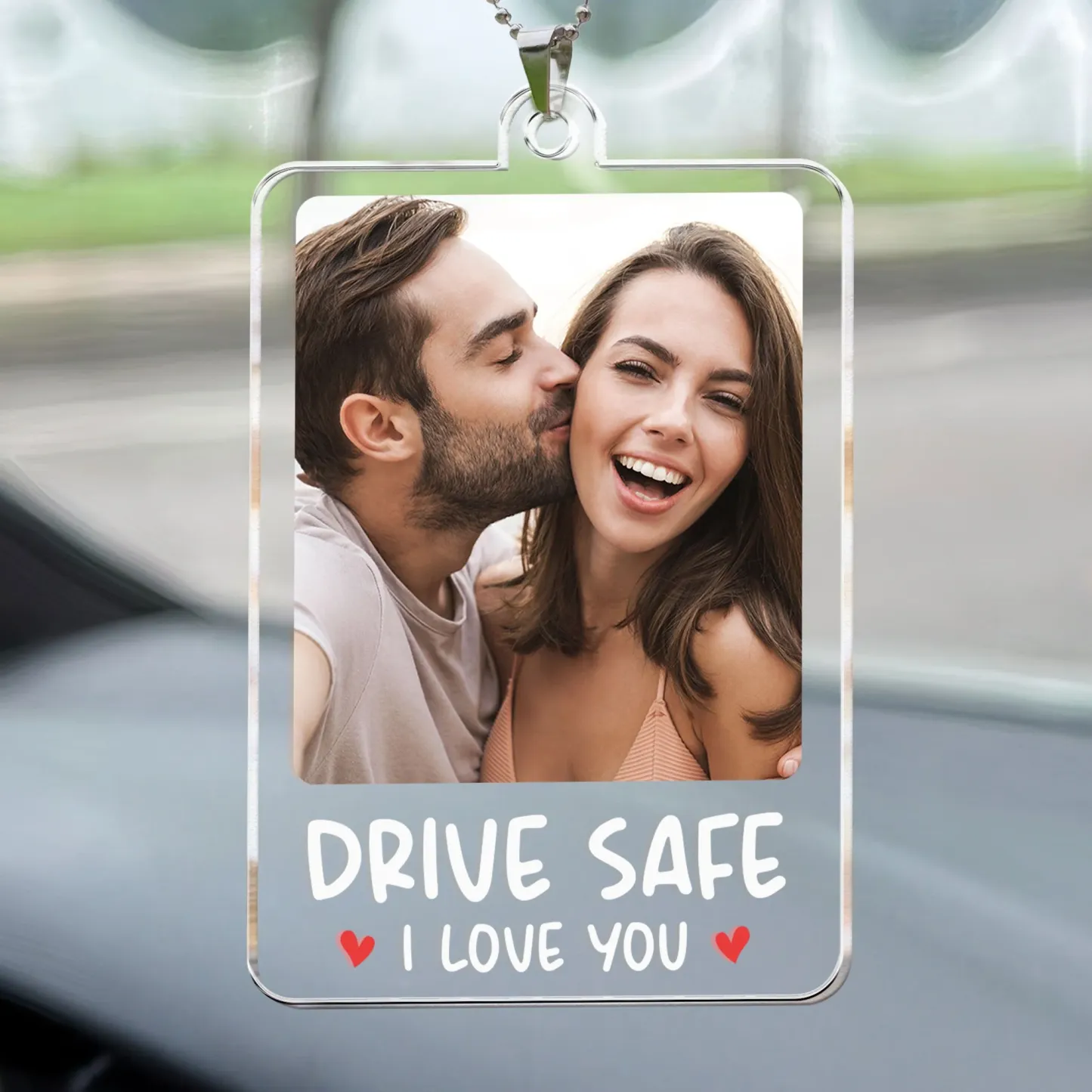 Custom Photo Rear View Drive Safe, I Love You - Personalized Photo Rear View Mirror Accessory