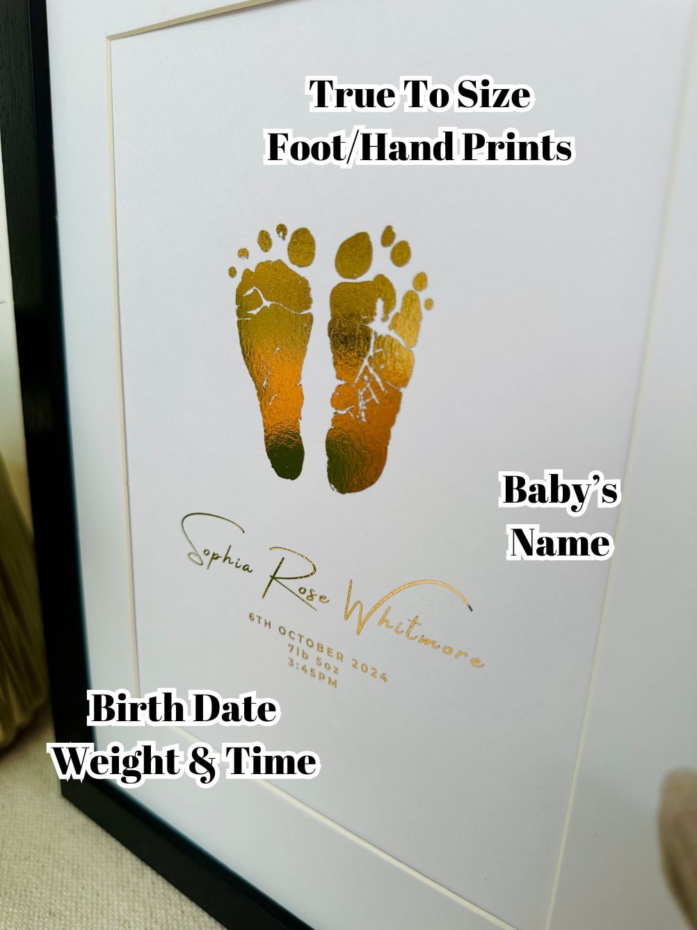Personalised Foiled Baby Hand & Footprint Artwork A Good Gift