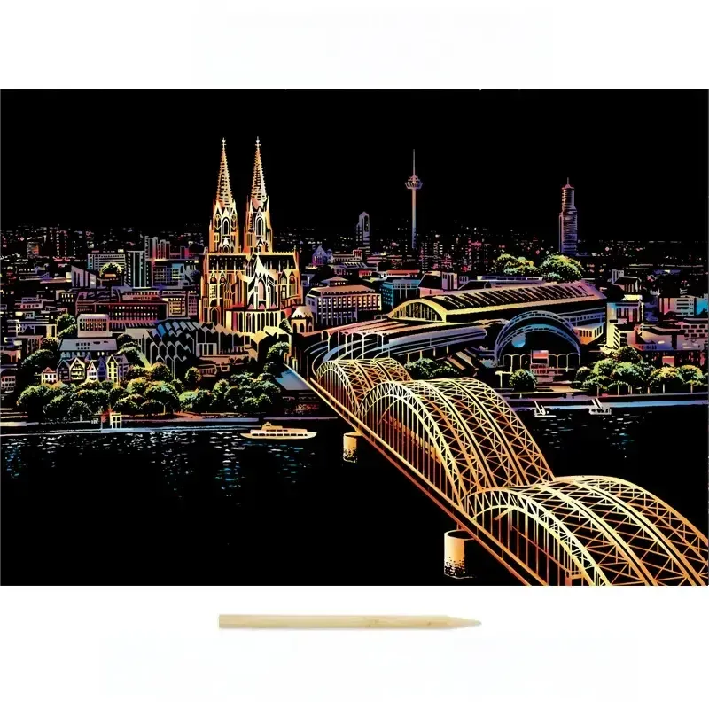 Colorful City Night Scene Scratch Painting Scratch Handmade Scratch Painting DIY Creative Handmade Painting