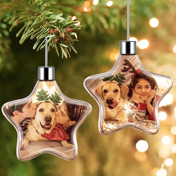 Personalized Photo Ball Christmas Ornaments Custom Double-Sided Picture Ornaments for Christmas Trees Christmas Decor Xmas Gifts for Mom Dad Kids Pets