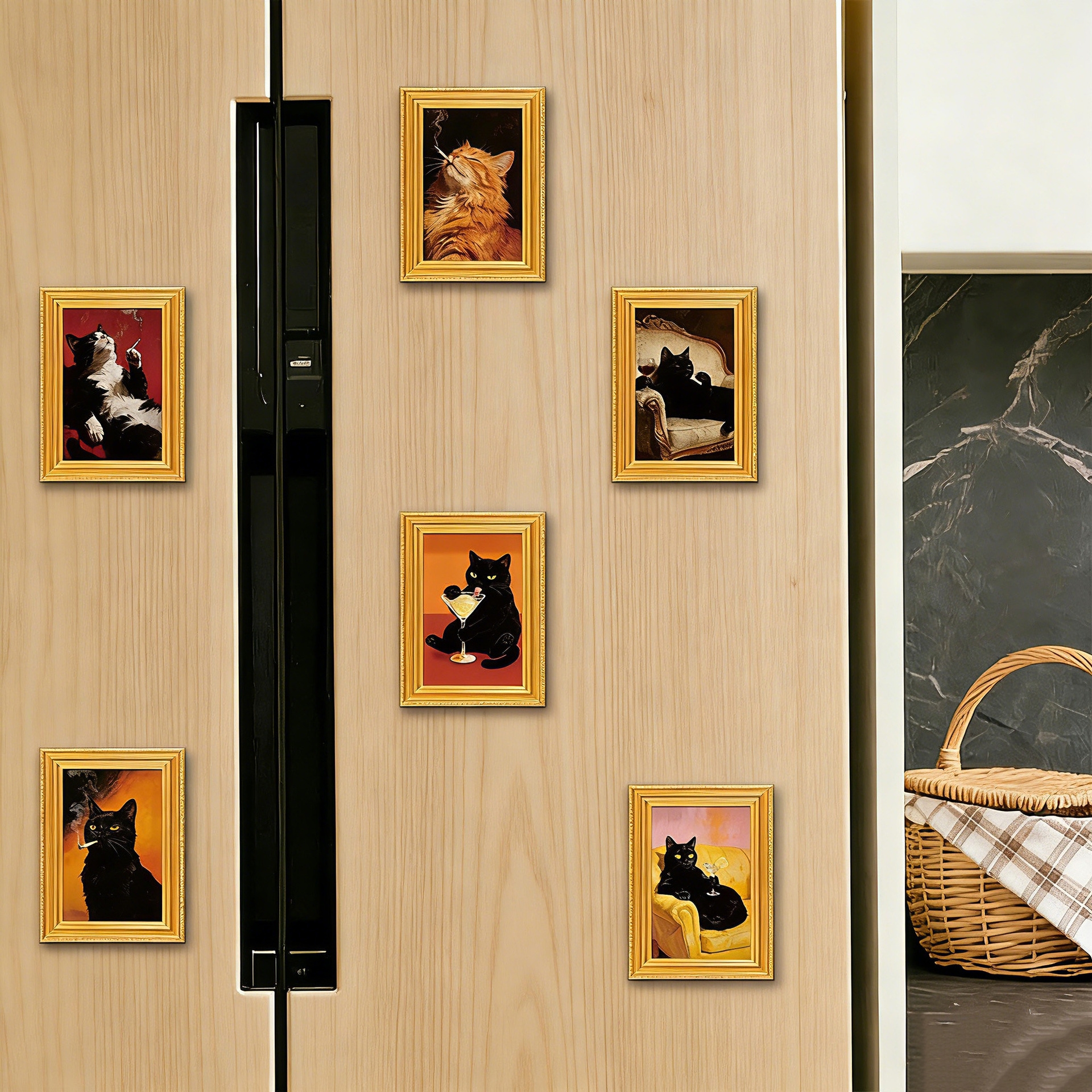 Wooden Cute Cat Fridge Magnet Vintage Cat Mini Photo Frame Magnetic Perfect Gift for Pet Lovers