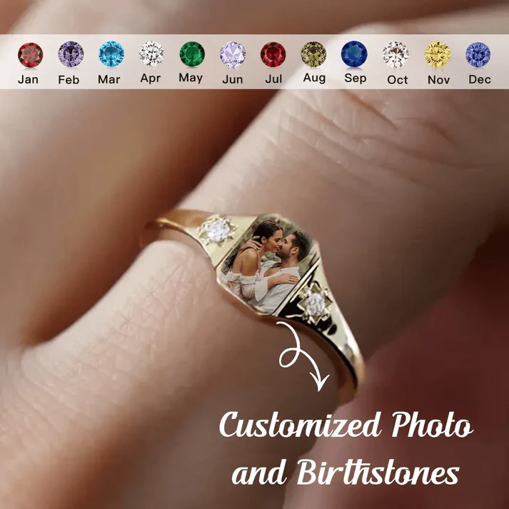 Personalized Birthstone Photo Ring - Buy 2 Free Shipping