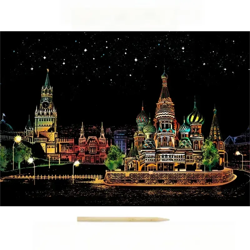 Colorful City Night Scene Scratch Painting Scratch Handmade Scratch Painting DIY Creative Handmade Painting