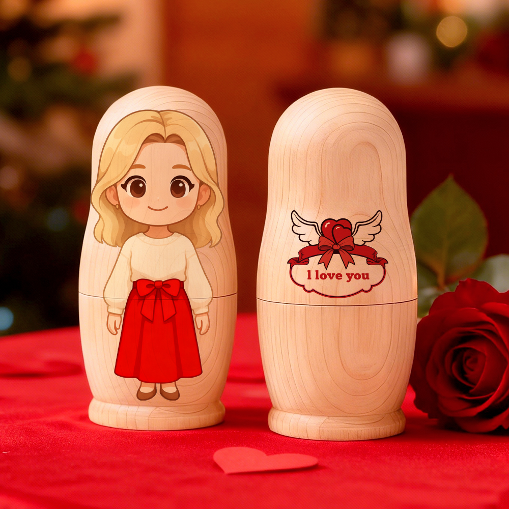 Personalized Portrait Nesting Doll with Text Custom Photo Family Portrait Cartoon Style Gift Photo Christmas Gift