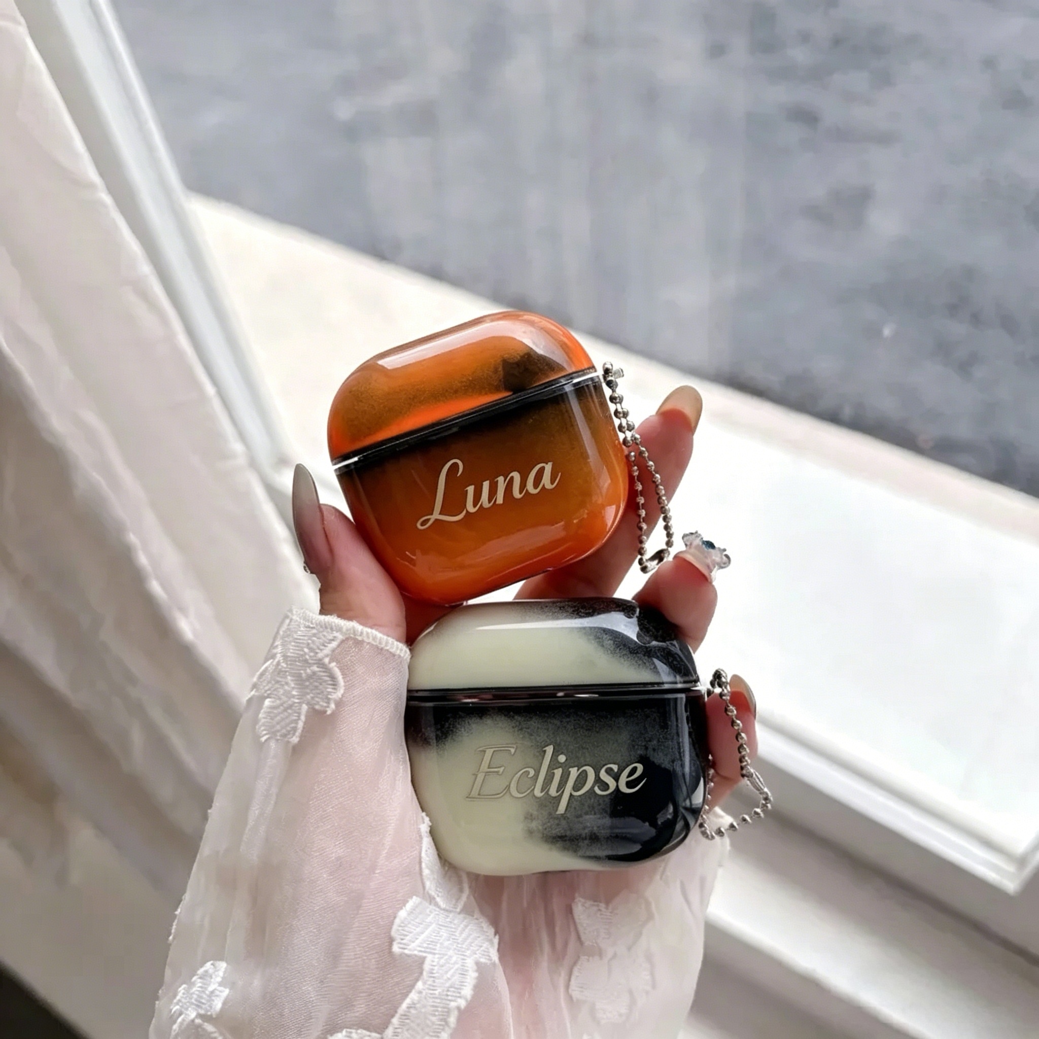 Custom Name Liquid Glitter AirPods Case Glow in the Dark Quicksand Sparkle Cute Protective Cover for AirPods 1 2 3 4 Shockproof - soufeelus