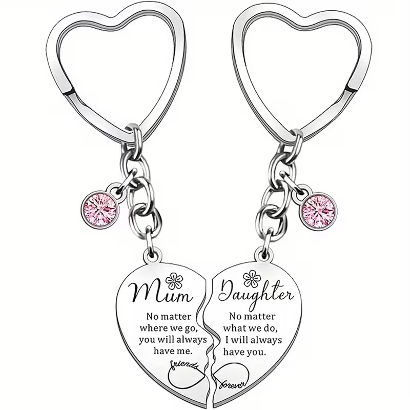 Mother and Daughter Matching Heart Keychain Set "Love Forever" Meaningful Keyring Gift for Mom