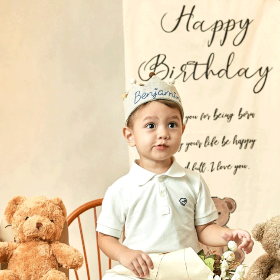 Hand Embroidered Linen Crown for Kids and Children's Birthdays, Personalized Gifts | Keepsake for First Birthday Party | Neutral Birthday