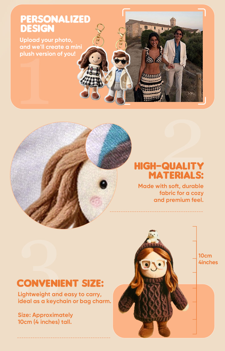 Personalized Photo Plush Doll Keychain Mini Me Plush Keychain Gift for Dad detail image 3