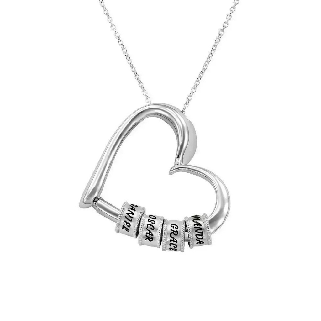 Personalized Name Charm Heart Necklace with Wooden Gift Box and Card Custom Family Jewelry Gift for Mom for Her