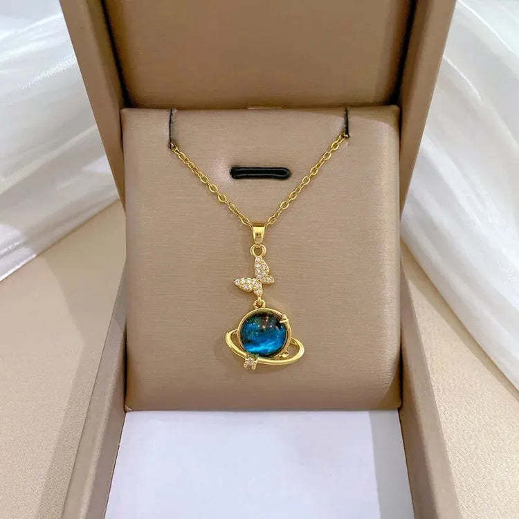 Celestial Zodiac Necklace Collection for Women Gold Color Planet Moon Astronaut Pendant Necklaces Jewelry Gifts