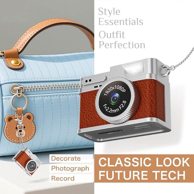 Mini Keychain Camera, 1080P FHD Mini Retro Digital Camera, Tiny Portable Small Cameras Vintage Compact Micro Cameras with LCD Screen, Built-in Battery, Magnetic Lanyard for Travel