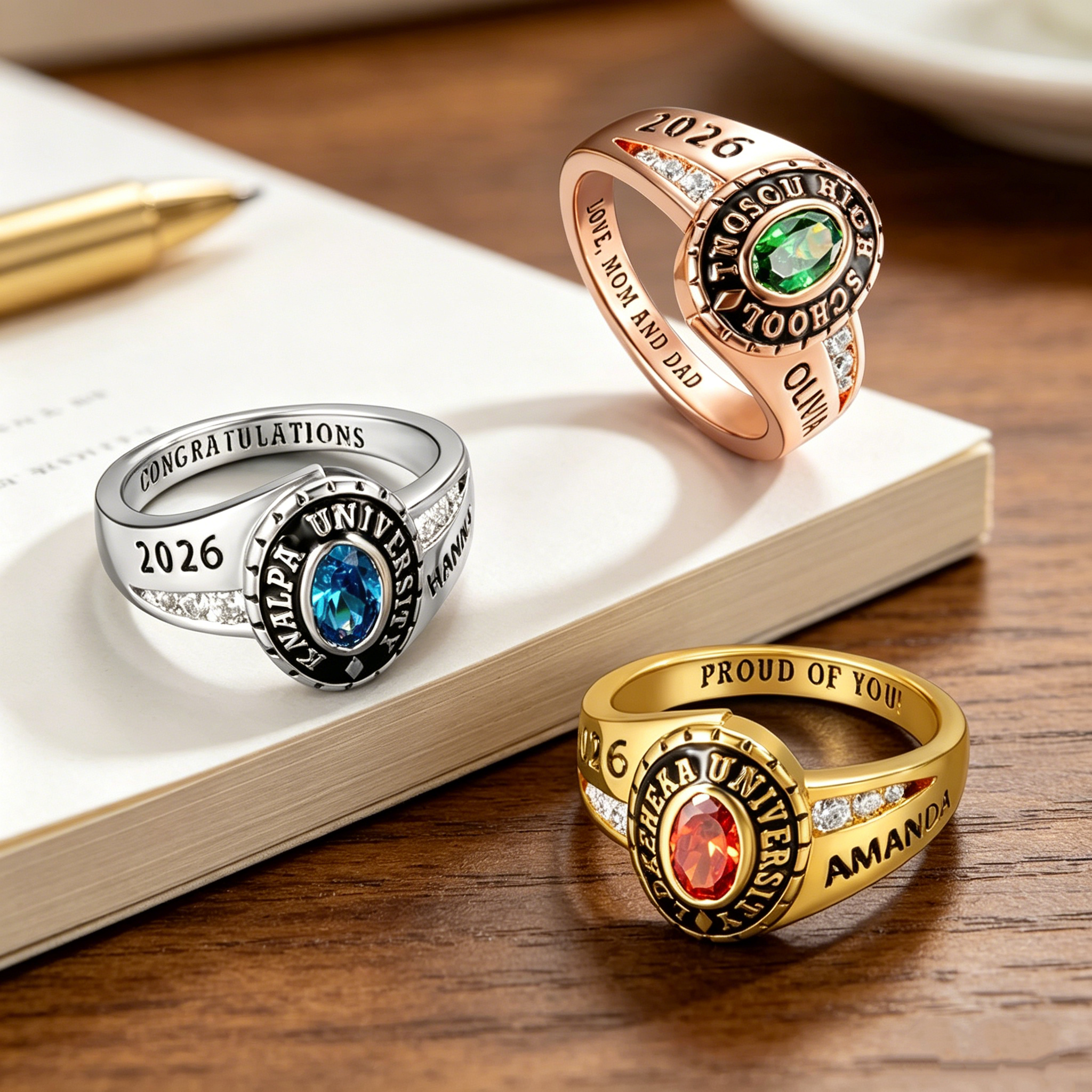 Personalized Class Ring, Custom Name & Birthstone Graduation Ring for Class of 2026, Senior Rings Gifts