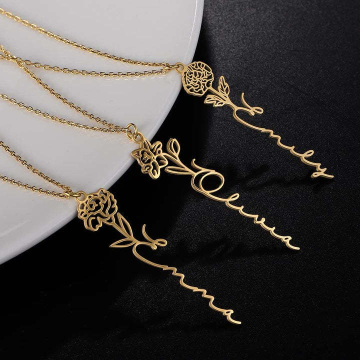 No Rain - No Flowers - Never Forget That I Love You | Birth Flower Name Necklace