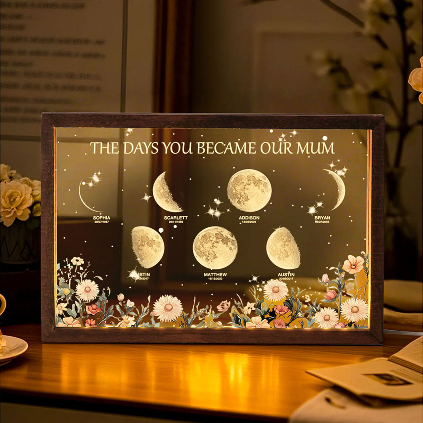 Personalized The Days You Became Our Mum Moon Phase Lightbox Mother's Day GiftsWood Base