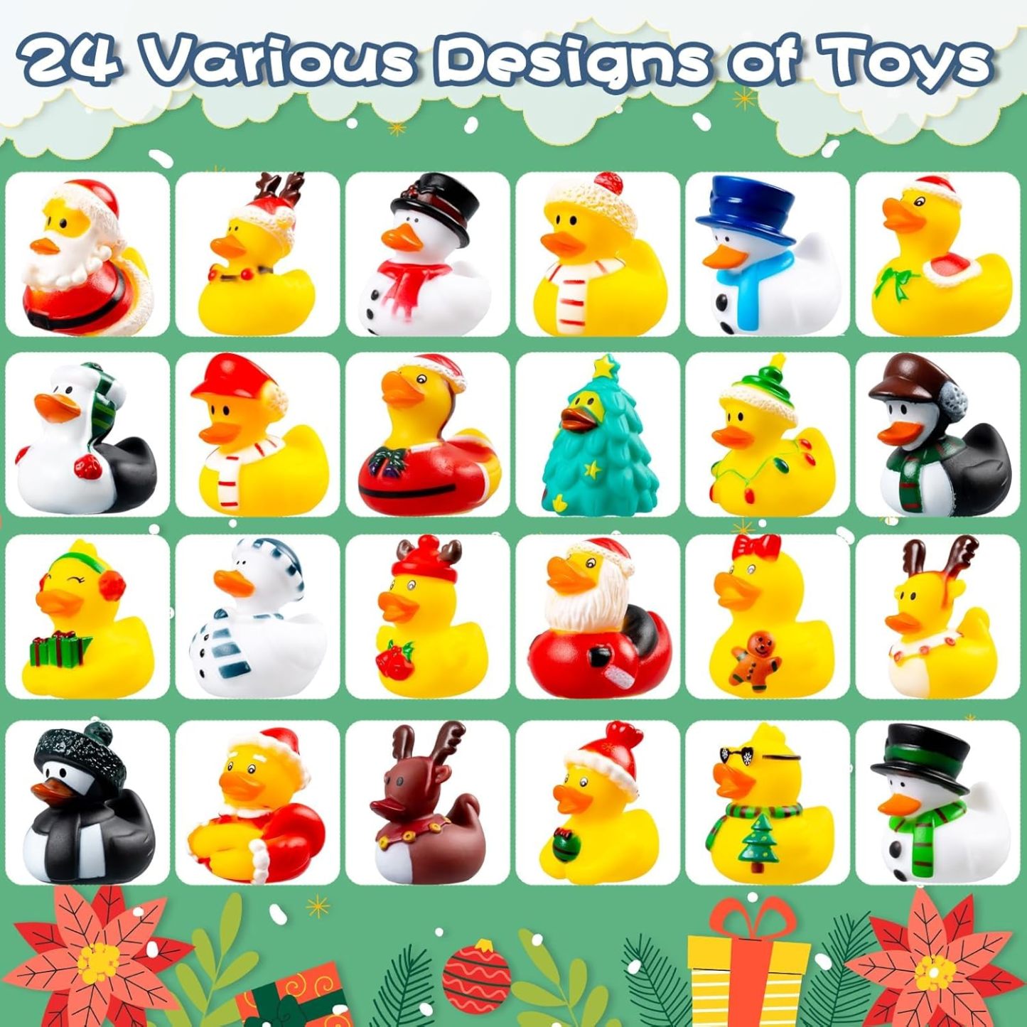 2024 Advent Calendar Christmas Ducks - 24pcs Duck Rubber Advent Calendar 24 Days of Christmas Countdown Toys Fun Duck Bath Toy for Xmas Holiday Gifts Party Favors Kids Toddlers Girls Boys