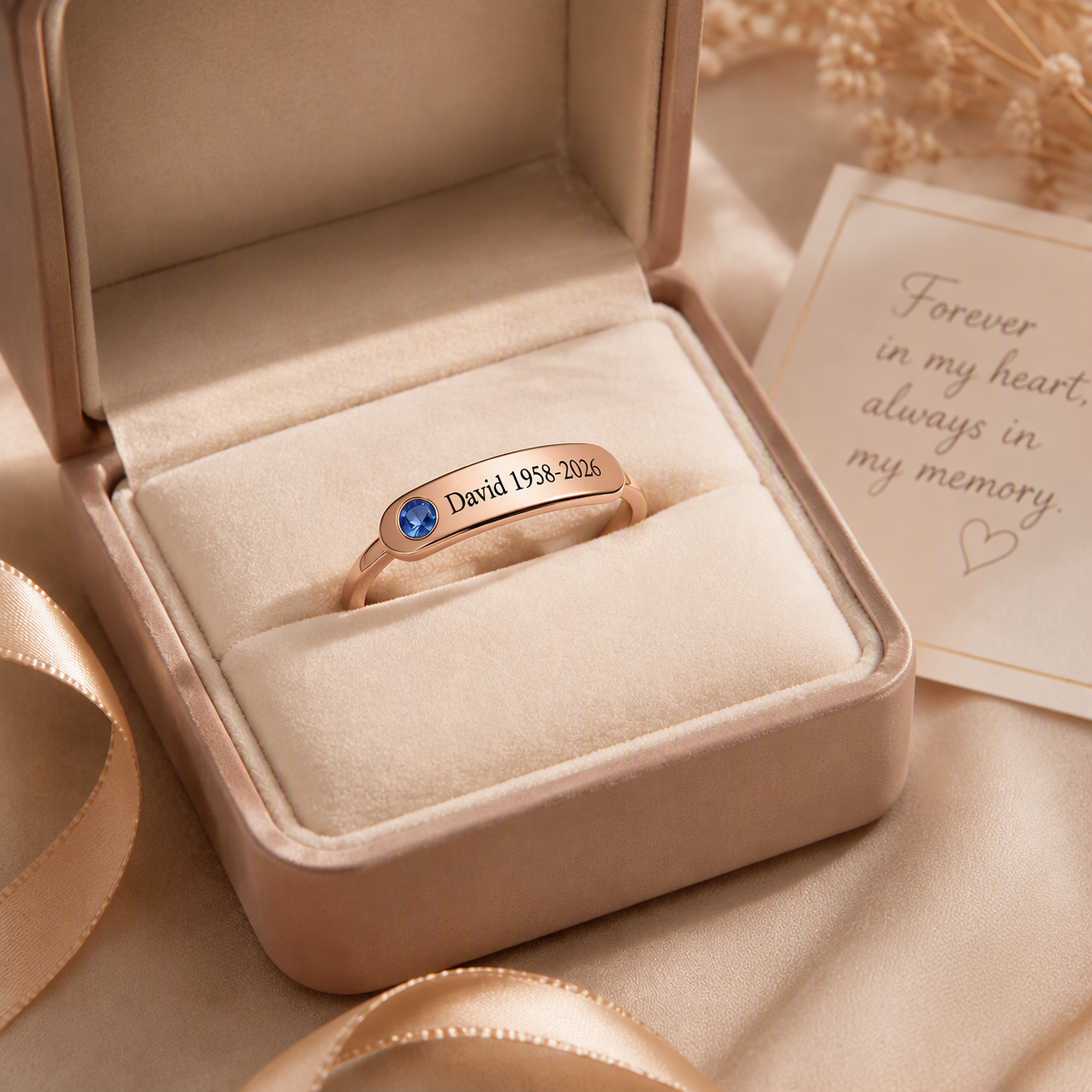 Personalized Birthstone Name Memorial Ring to Remember Someone You Loved