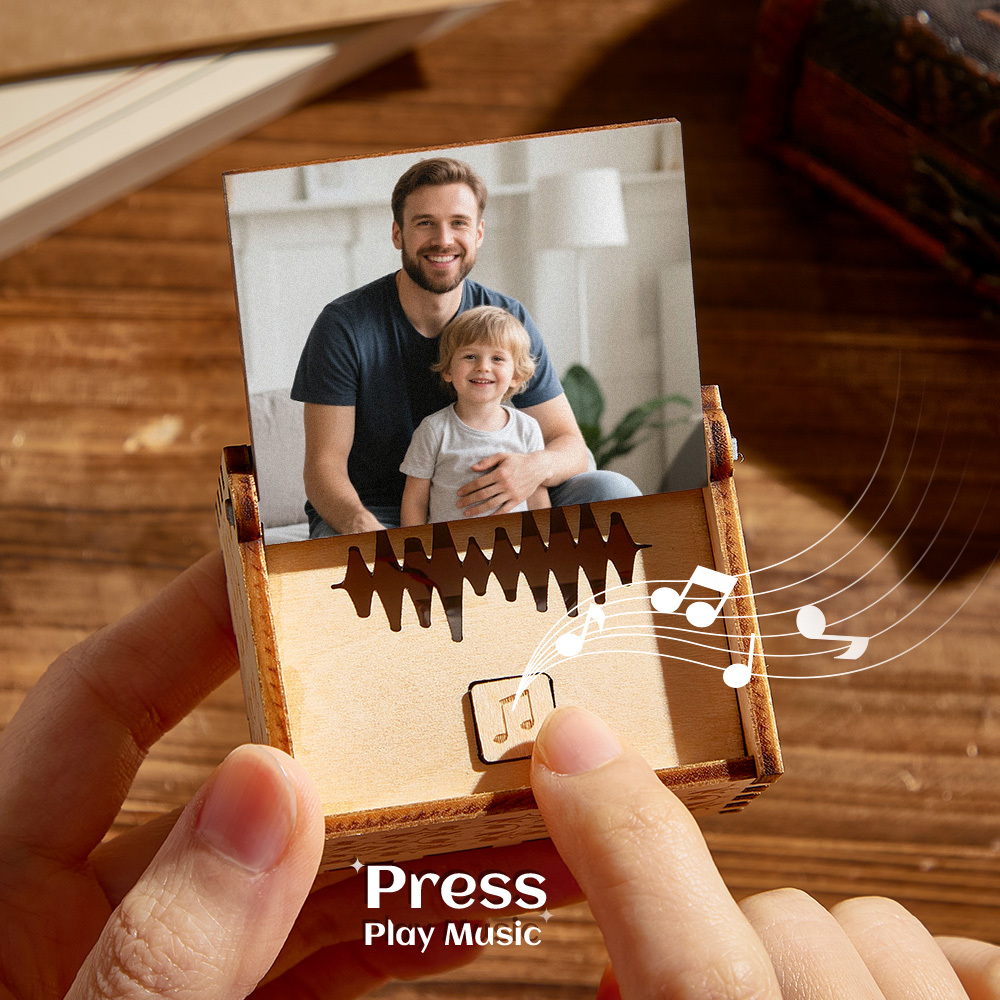 Custom Digital Music Box Any song Tune or Voice Personalized Wooden Photo Music Box with Text Father's Day Gift