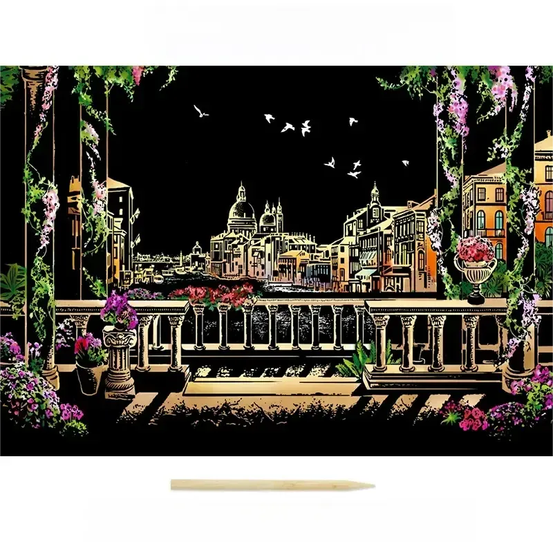 Colorful City Night Scene Scratch Painting Scratch Handmade Scratch Painting DIY Creative Handmade Painting