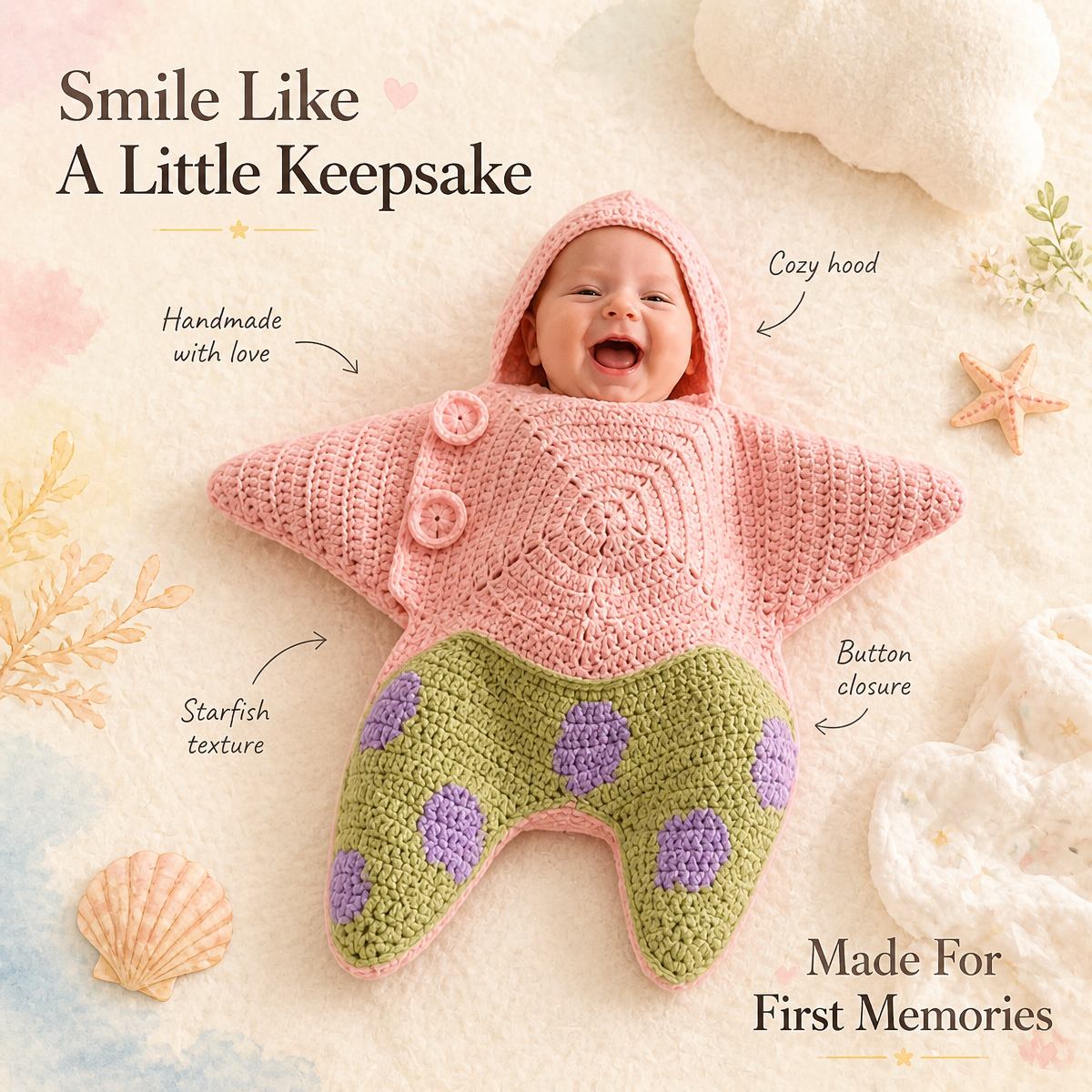 DIY Crochet Baby Starfish Sleep Sack Kit | Handmade Newborn Star Cocoon Knitting & Crochet Material Set