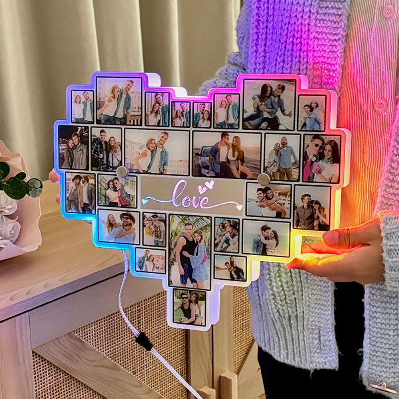 Personalized Heart Shaped Photo Mirror Light