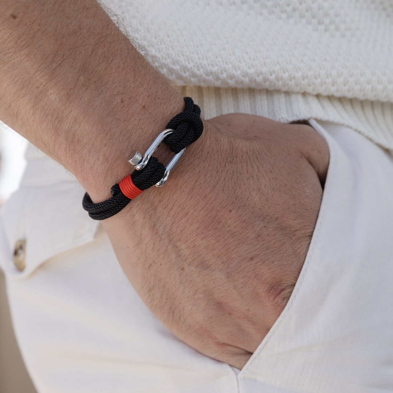 Handcrafted Nautical Shackle Bracelet - Double Braided Sailing Rope Wristband for Men