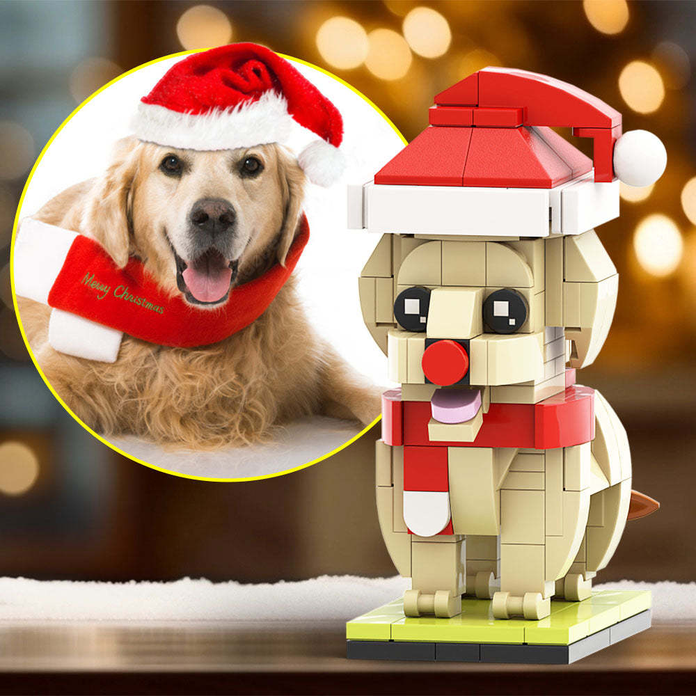 Christmas Detailed Golden Retriever Fully Body Puppy Customizable Golden Retriever 1 Dog Photo Custom Brick Figures Small Particle Block Brick Me Figures Customized Golden Retriever Only - soufeelus