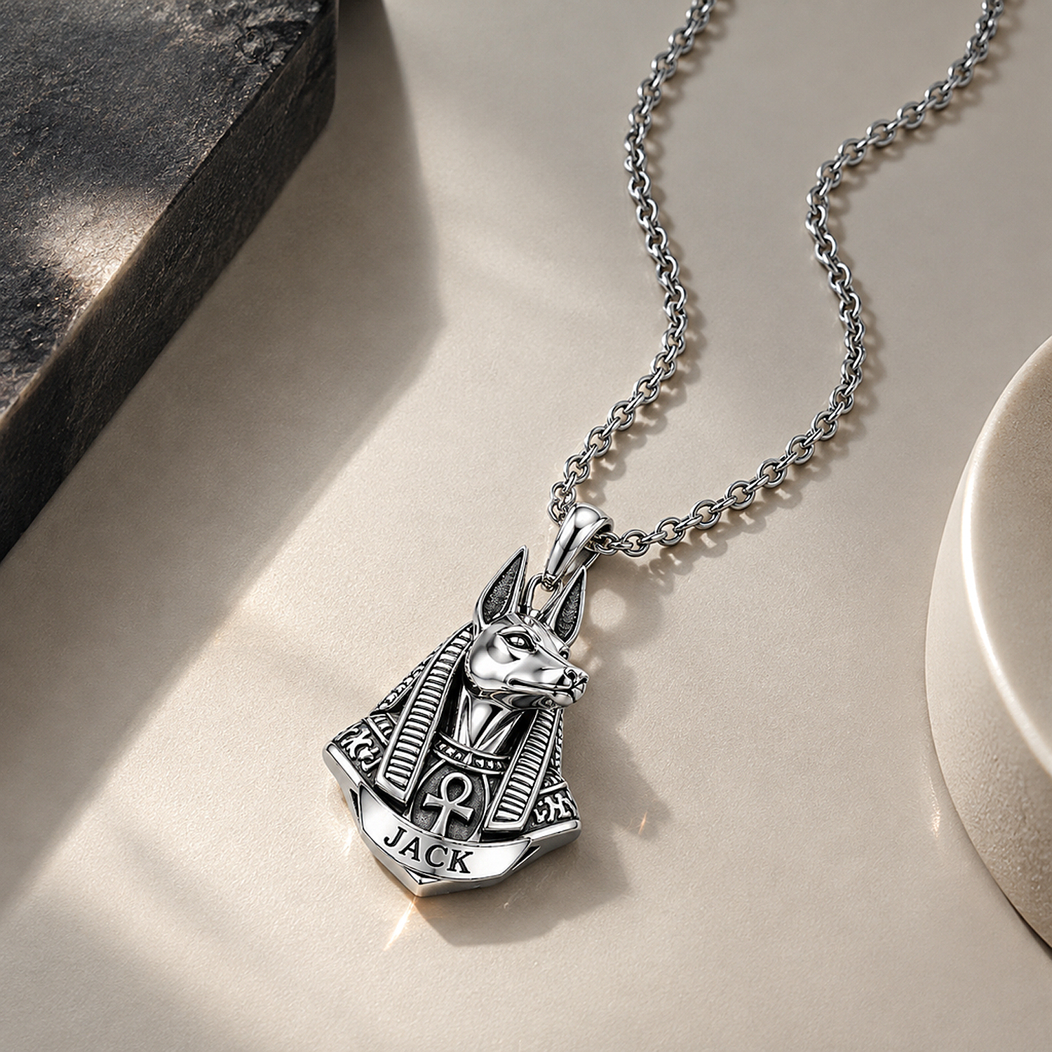 Custom Engraved Anubis Necklace in Solid 925 Silver - Ancient Egyptian Deity Pendant, Heavy Silver, Built to Age With You