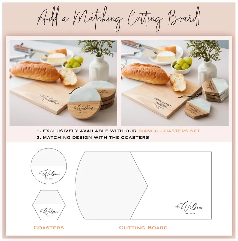 Housewarming Gifts, Custom Coaster Set of 4, New Home Gift, Personalized Gifts for Couple, Board Coaster Set Custom Mother's Day Gift