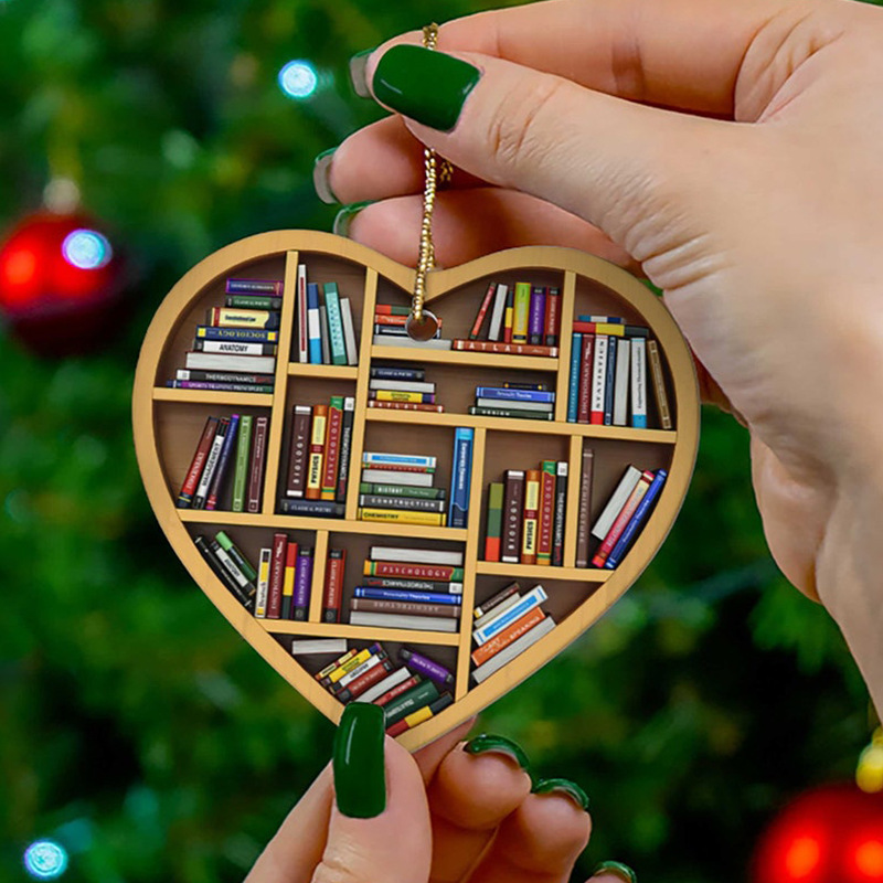 Book Lovers Heart Ornament Bookshelf Christmas Tree Ornament